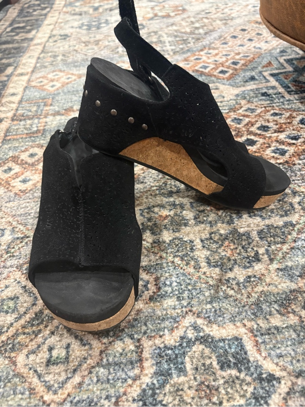 Source Unknown Black Suede Cork Wedge Sandals - Women